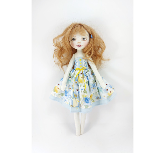 Cloth Doll 15" With Long Brown Hair In A Removable Dress