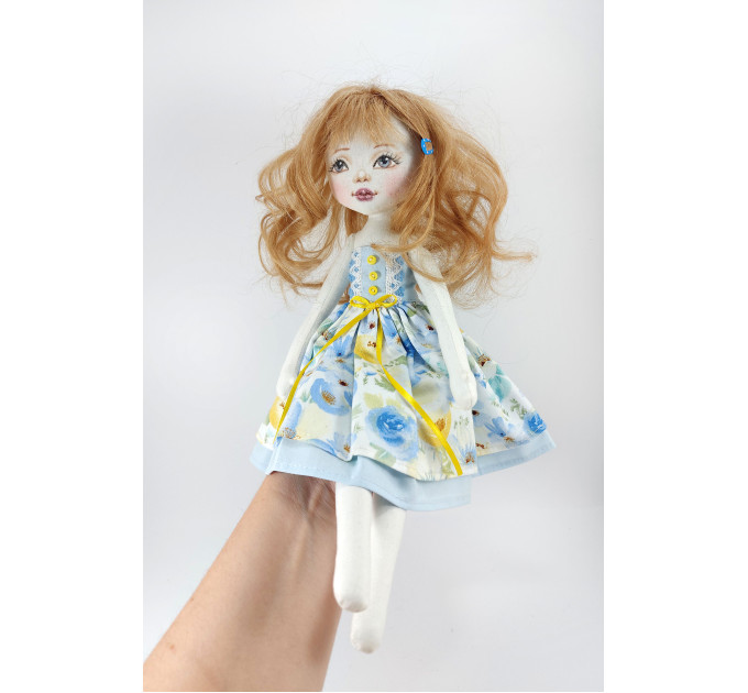 Cloth Doll 15" With Long Brown Hair In A Removable Dress