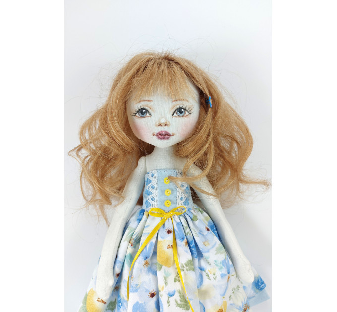 Cloth Doll 15" With Long Brown Hair In A Removable Dress