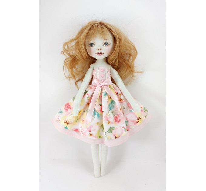 Cloth Doll 15" With Long Brown Hair In A Removable Dress