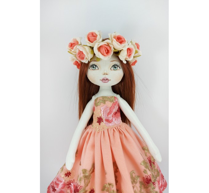 Cloth Doll 16" With Long Brown Hair In A Removable Dress