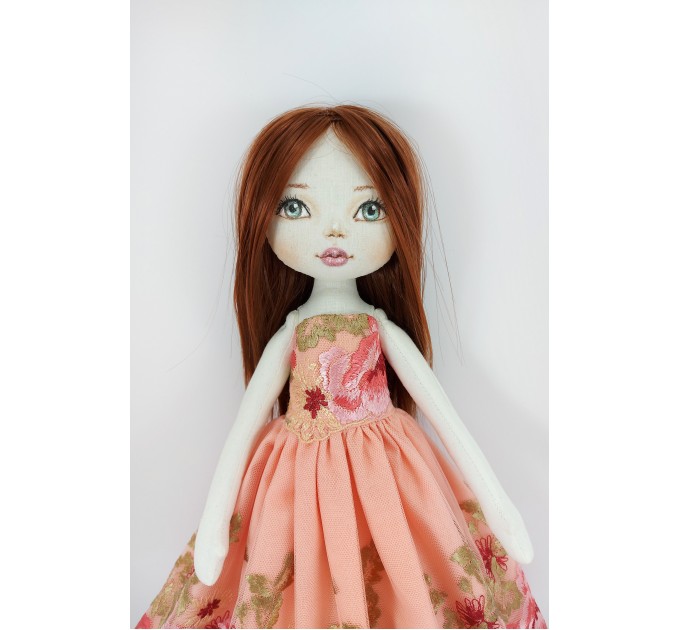 Cloth Doll 16" With Long Brown Hair In A Removable Dress