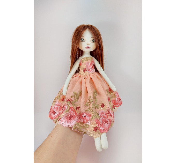 Cloth Doll 16" With Long Brown Hair In A Removable Dress