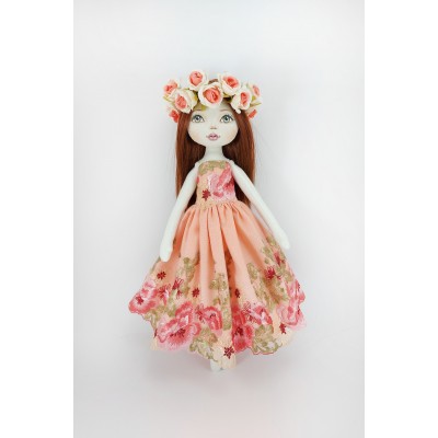Cloth Doll 16" With Long Brown Hair In A Removable Dress