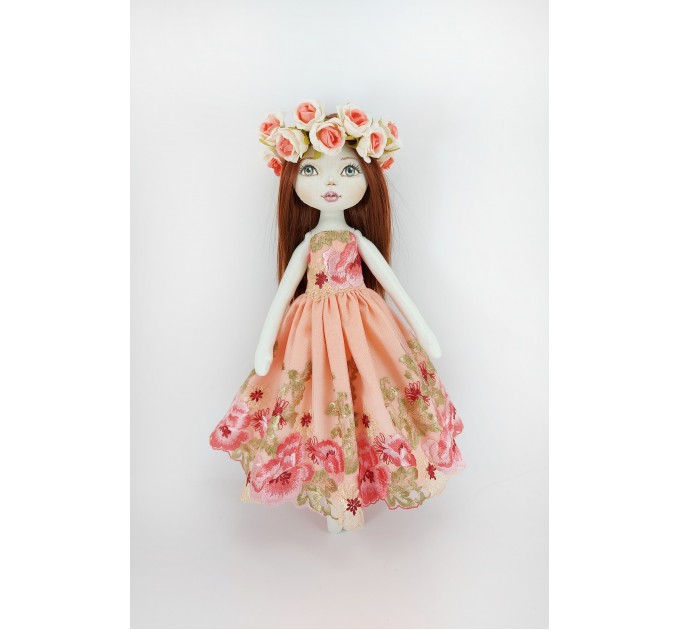Cloth Doll 16" With Long Brown Hair In A Removable Dress