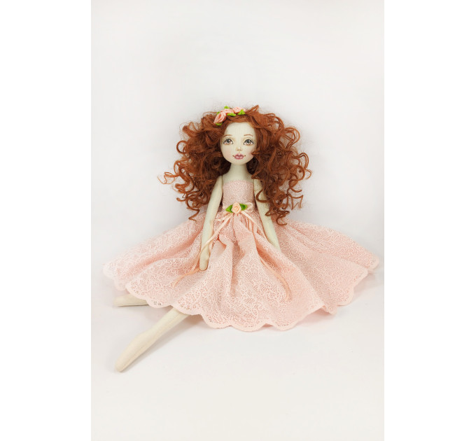 Cloth Doll For Interior Decoration With Long Brown Hair In A Removable Dress