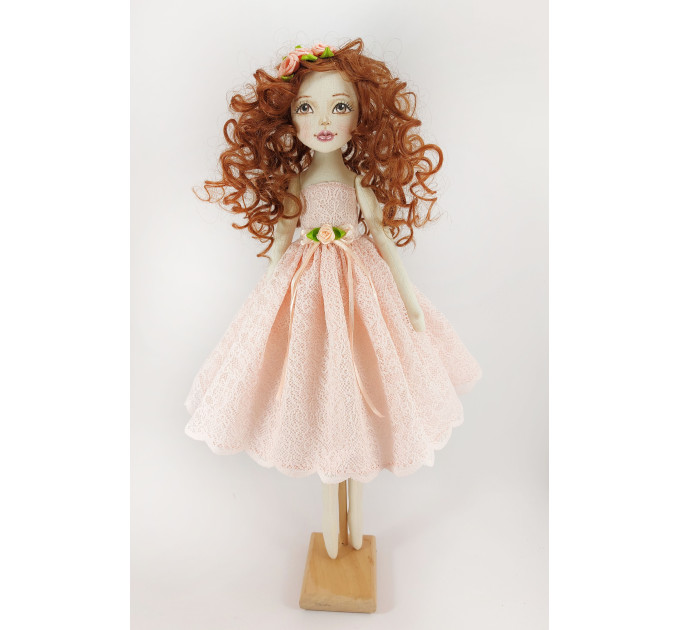 Cloth Doll For Interior Decoration With Long Brown Hair In A Removable Dress