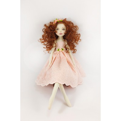 Cloth Doll For Interior Decoration With Long Brown Hair In A Removable Dress