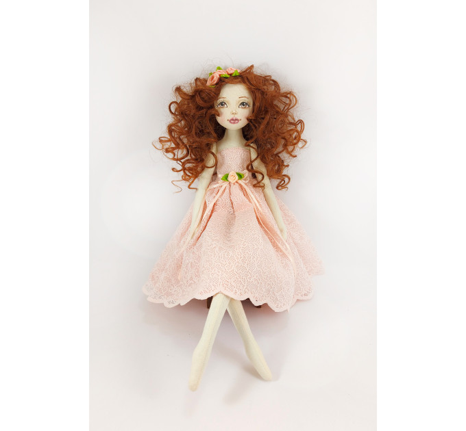 Cloth Doll For Interior Decoration With Long Brown Hair In A Removable Dress