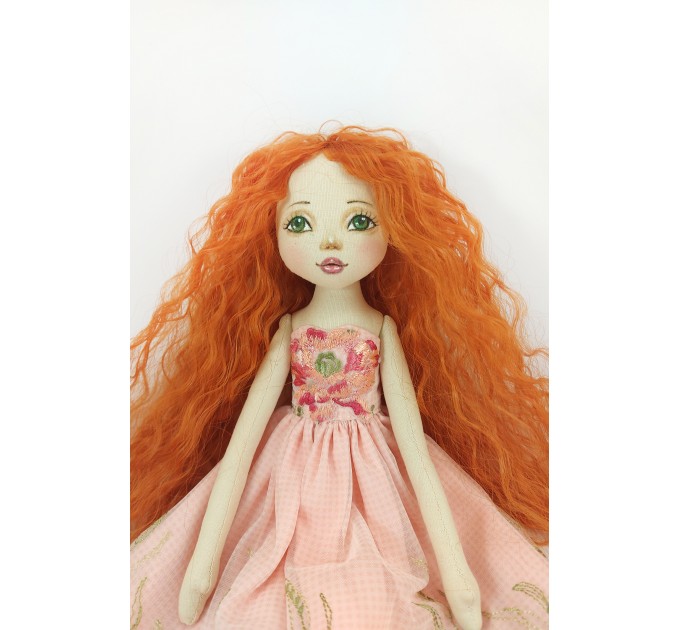 Cloth Doll For Interior Decoration With Long Red Hair In A Removable Dress