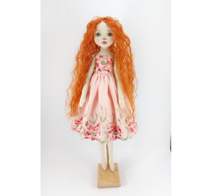 Cloth Doll For Interior Decoration With Long Red Hair In A Removable Dress