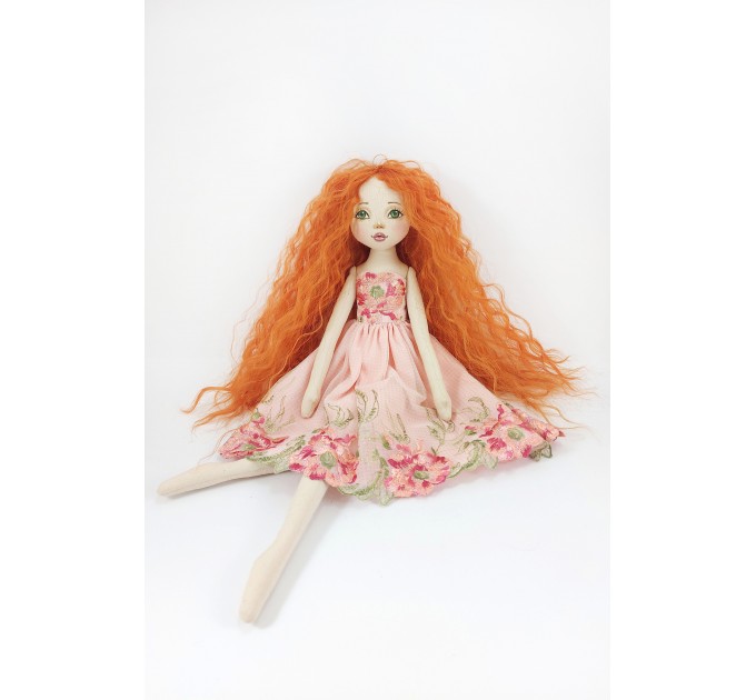 Cloth Doll For Interior Decoration With Long Red Hair In A Removable Dress