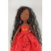 Handmade 18 In Brown Cloth Doll In A Red Dress