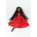 Handmade 18 In Brown Cloth Doll In A Red Dress