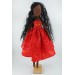 Handmade 18 In Brown Cloth Doll In A Red Dress
