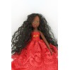 Handmade 18 In Brown Cloth Doll In A Red Dress