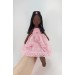 Handmade Black Rag Doll In A Rremovable Pink Dress