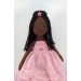 Handmade Black Rag Doll In A Rremovable Pink Dress