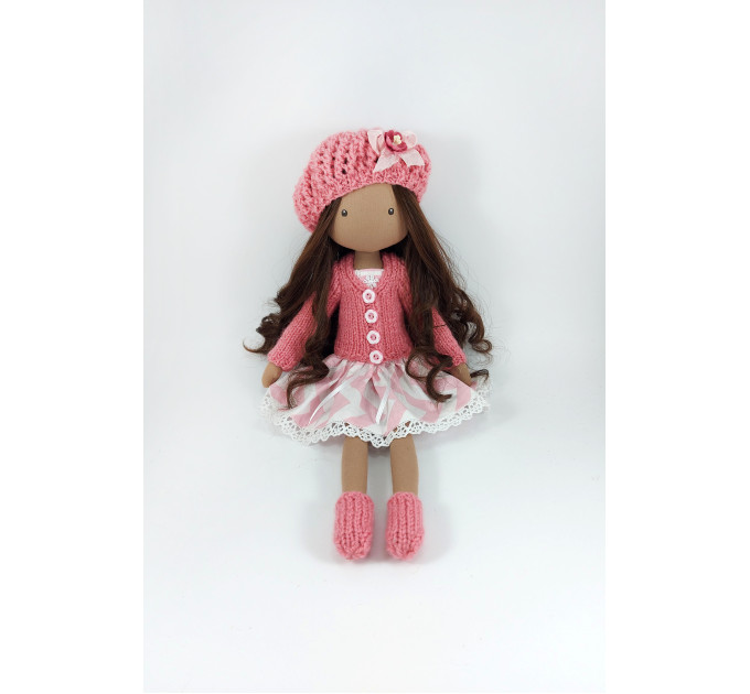 Handmade Brown Doll In A Winter Clothes