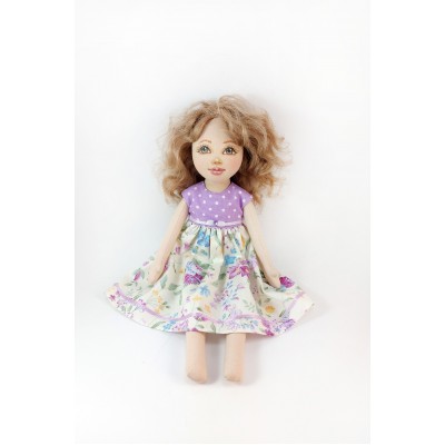 Handmade Cloth Doll – Violet in Purple Dress | Unique Eco-Friendly Fabric Doll