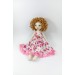 Handmade Cloth Doll In A White Dress With Pink Flowers