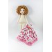 Handmade Cloth Doll In A White Dress With Pink Flowers