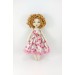 Handmade Cloth Doll In A White Dress With Pink Flowers