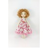 Handmade Cloth Doll In A White Dress With Pink Flowers