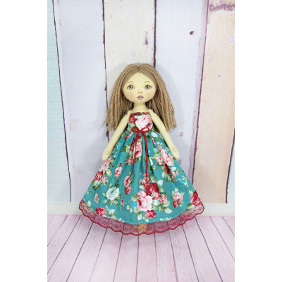 Handmade Cloth Doll In Red Dress