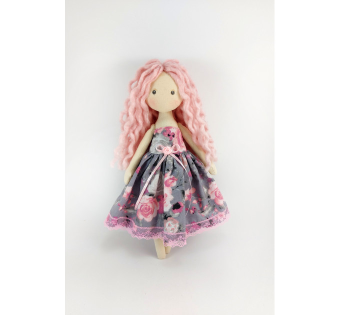 Handmade Rag Doll With Pink Hair