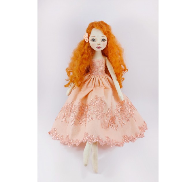 Handmade Red Doll In  A Pink Dress