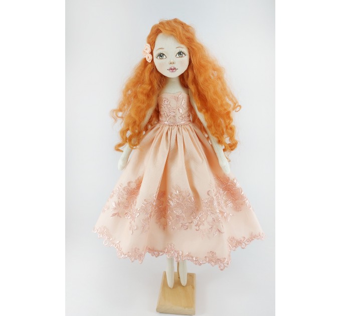 Handmade Red Doll In  A Pink Dress