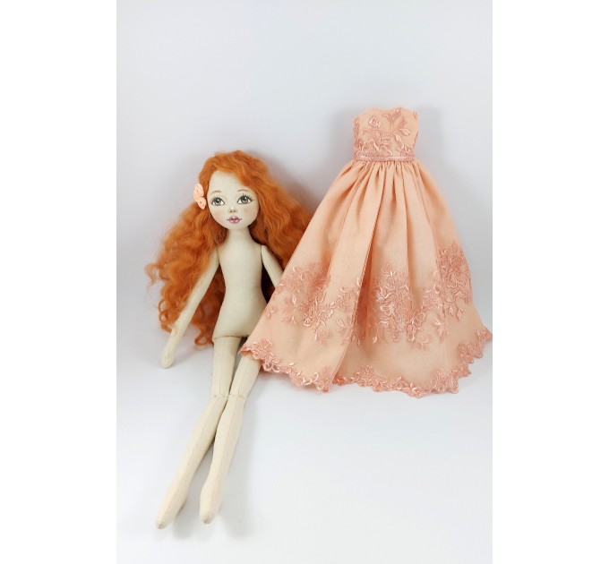 Handmade Red Doll In  A Pink Dress