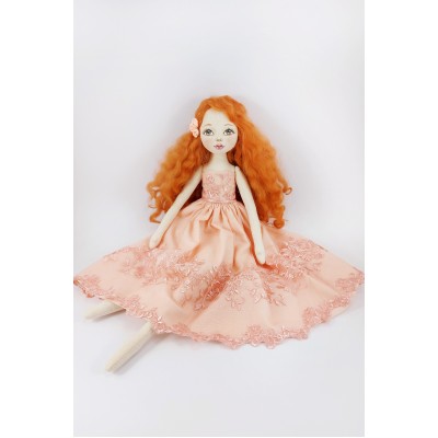 Handmade Red Doll In  A Pink Dress