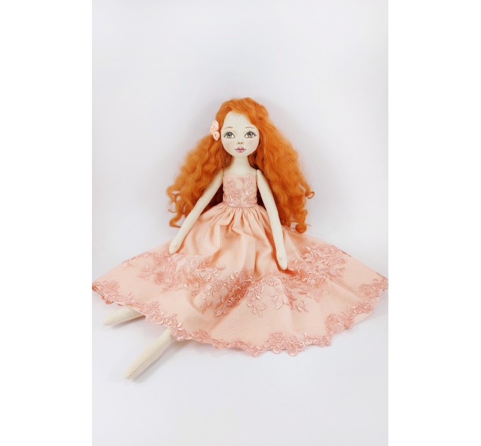 Handmade Red Doll In  A Pink Dress