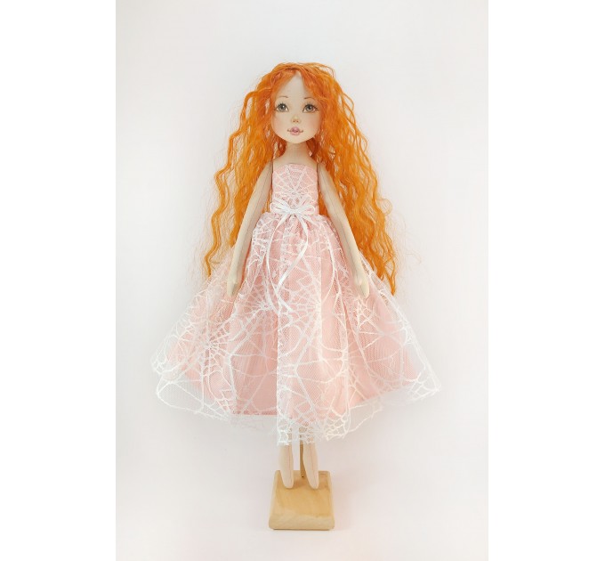 Interior Rag 18" Fairy Doll With Red Hair In A Removable Pink Dress