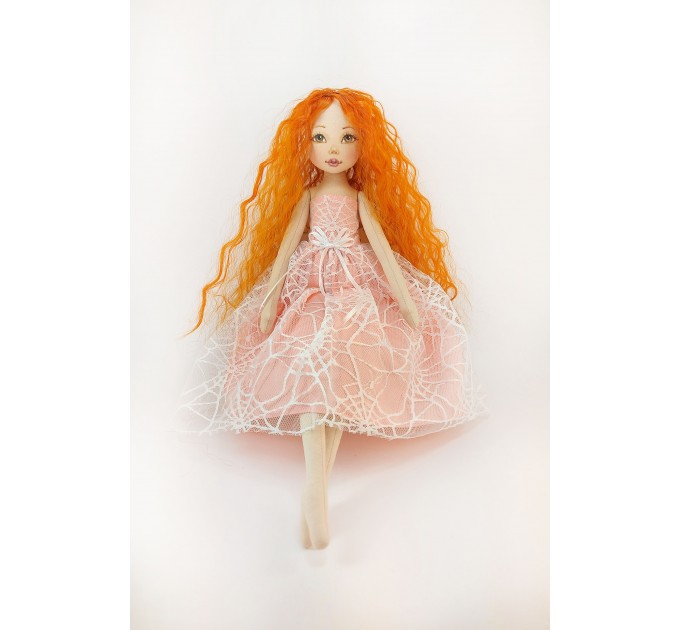 Interior Rag 18" Fairy Doll With Red Hair In A Removable Pink Dress