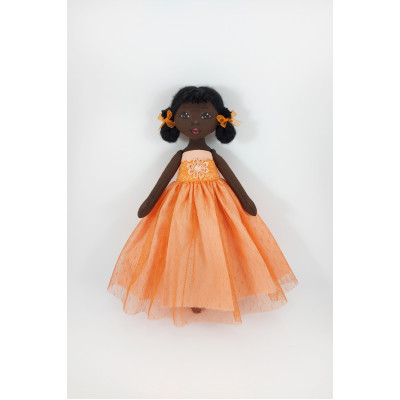 Little Black Rag Doll In An Orange Dress