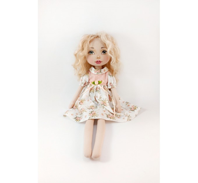 Rag Doll 15" With Wavy Blonde Hair In A Removable Dress