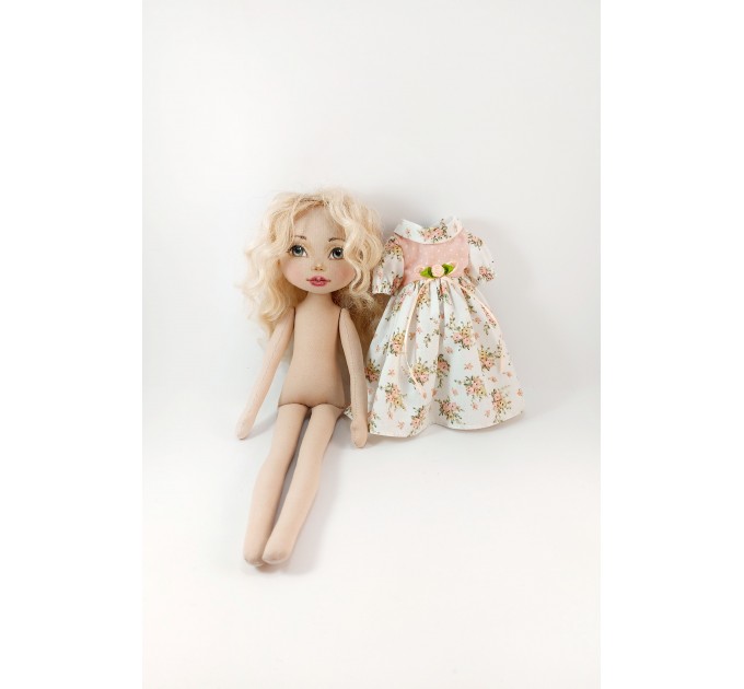 Rag Doll 15" With Wavy Blonde Hair In A Removable Dress