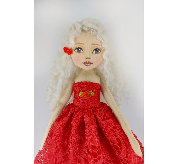 Rag Doll 18  Inches With White Hair In A Removable Red Dress