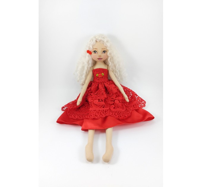 Rag Doll 18  Inches With White Hair In A Removable Red Dress