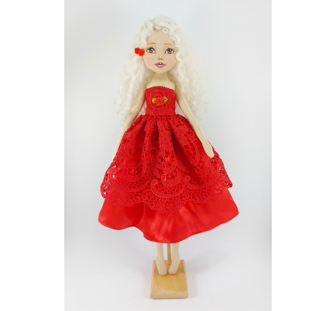 Rag Doll 18  Inches With White Hair In A Removable Red Dress