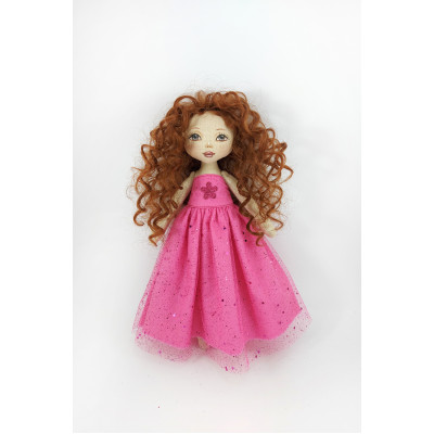 Rag Doll In A Purple Dress With Red Curly Hair