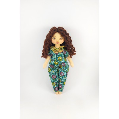 Small Rag Doll 12" In  Green Detachable Overalls