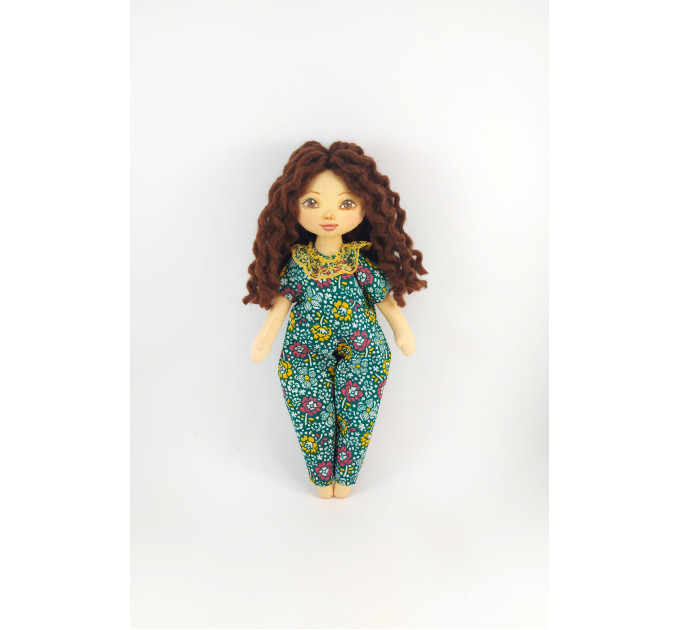 Small Rag Doll 12" In  Green Detachable Overalls