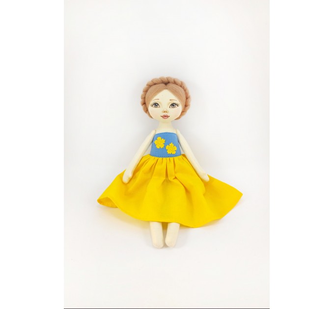 Ukrainian Handmade Rag Doll In A Blue-Yellow Dress.