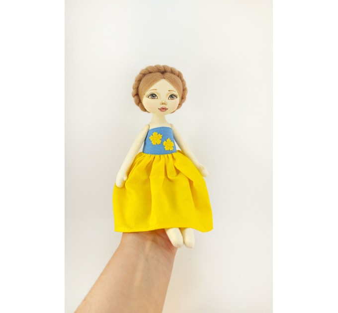 Ukrainian Handmade Rag Doll In A Blue-Yellow Dress.