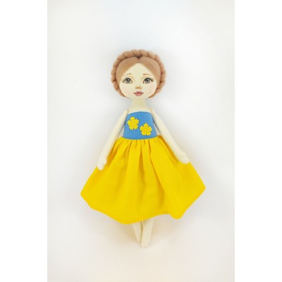 Ukrainian Handmade Rag Doll In A Blue-Yellow Dress.