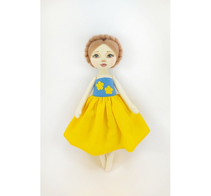 Ukrainian Handmade Rag Doll In A Blue-Yellow Dress.